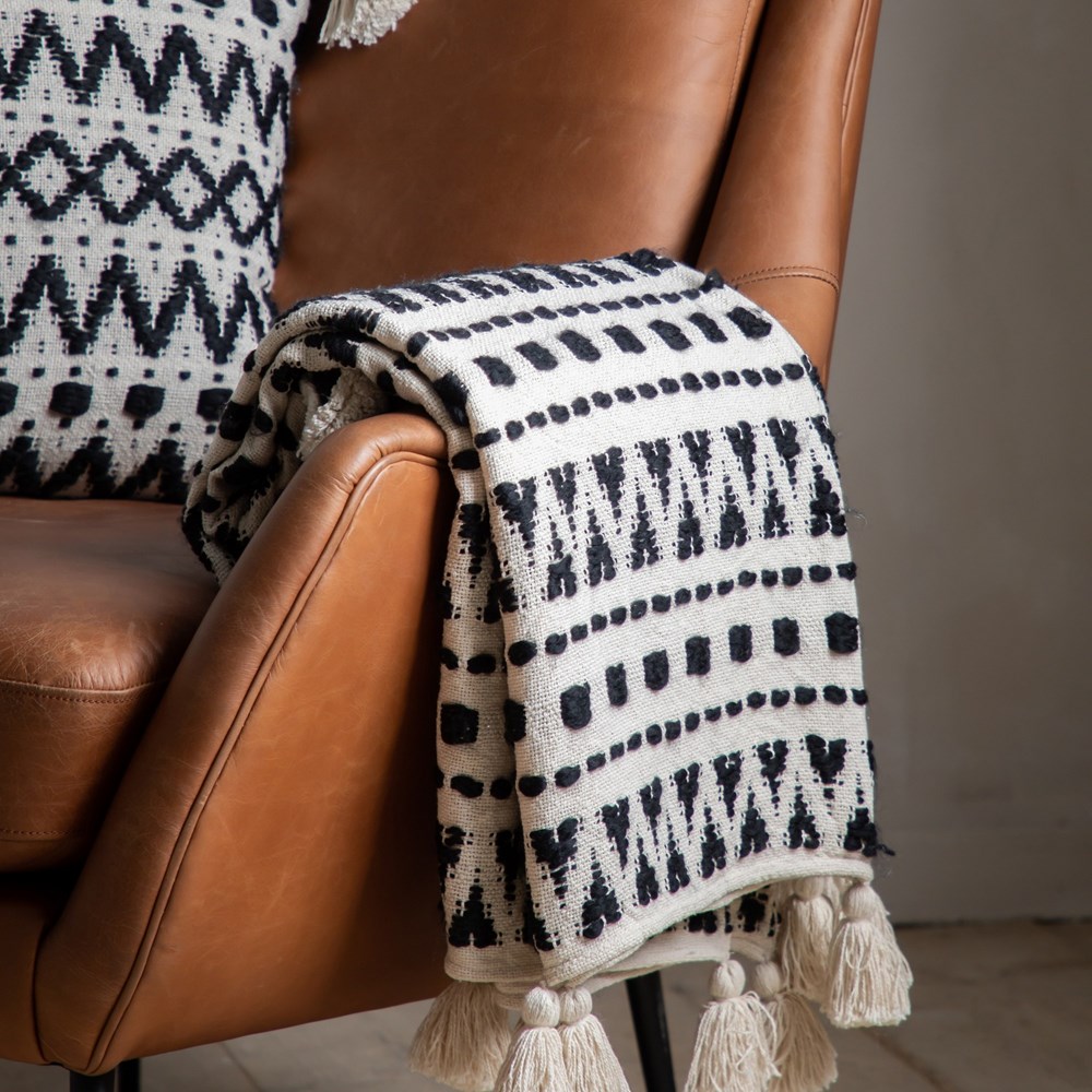 Izel Aztec Tufted Throw in Black Cream